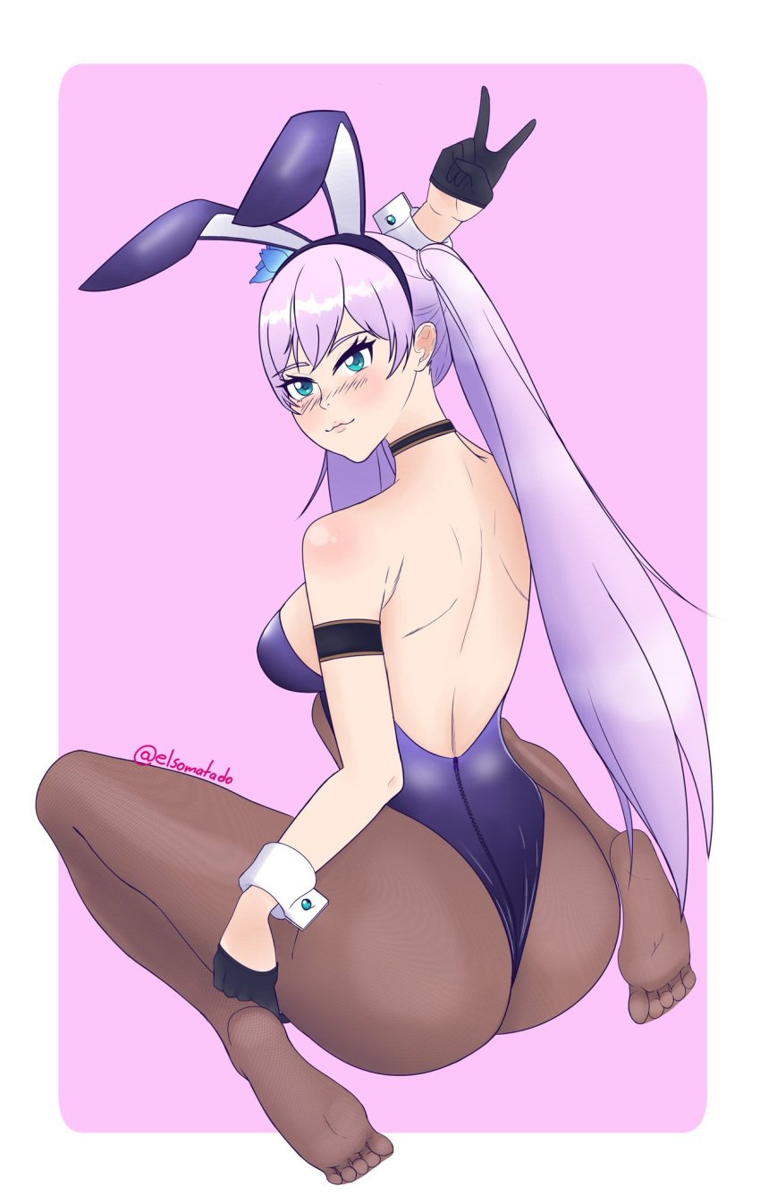 big_ass blue_eyes bunny_costume bunny_girl bunny_tail bunnysuit hispanic_virtual_youtuber kyria_vtuber ponytail purple_hair thigh_highs virtual_youtuber vtuber vtuberfanart