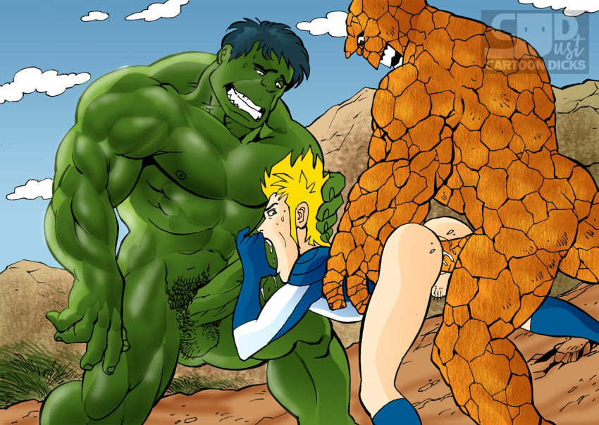 3males 3men ben_grimm big_dom_small_sub bruce_banner dick_in_ass dick_in_mouth fantastic_four gay green_skin hulk human human_torch hyper_penetration johnny_storm justcartoondicks.com male male/male/male marvel marvel_comics mouth_full_of_cock mouth_stuffed the_thing_(marvel)