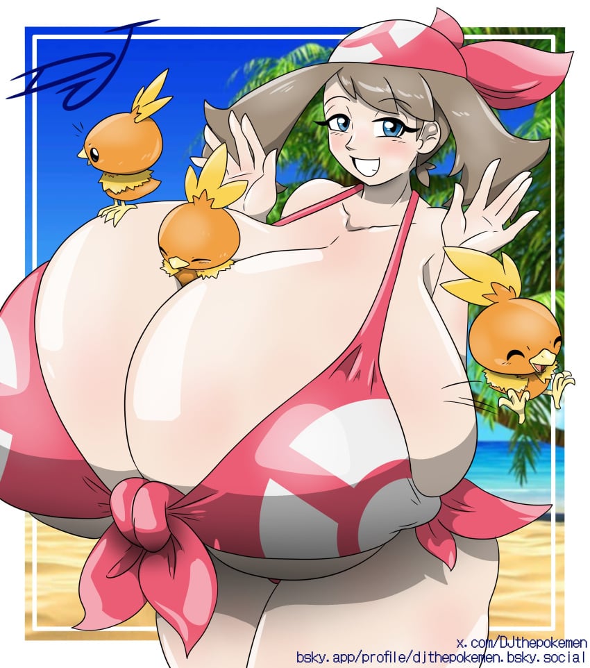 big_breasts breasts cleavage djthepokemen female female_focus female_only human large_breasts may_(pokemon) nintendo pokemon pokemon_trainer solo torchic