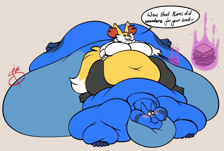 2girls bbw big_ass big_breasts braixen breasts bubble_butt cleavage female furry huge_ass huge_breasts lucario obese overweight pokemon pokemon_(species) ssbbw sumisune tagme thick_thighs weight_gain wide_hips yuri