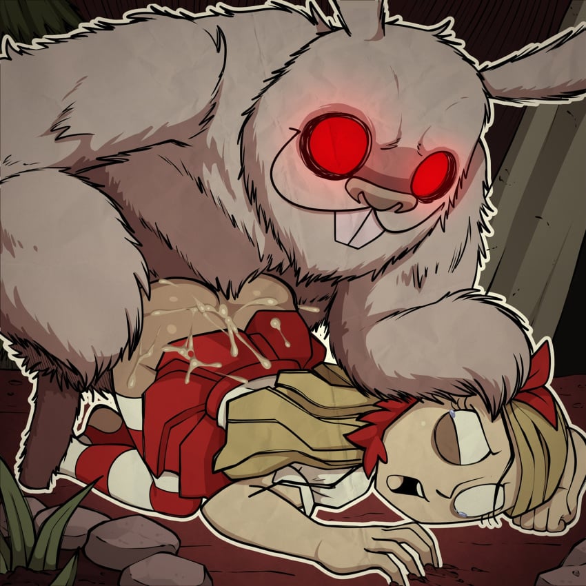 1girls ambiguous_penetration anthro ass ass_up bunny clothing crying crying_with_eyes_open cum cum_on_ass cum_on_clothes dont_starve dont_starve_together from_behind fully_clothed pinned rape sex spiralart wendy_(don't_starve) wendy_carter