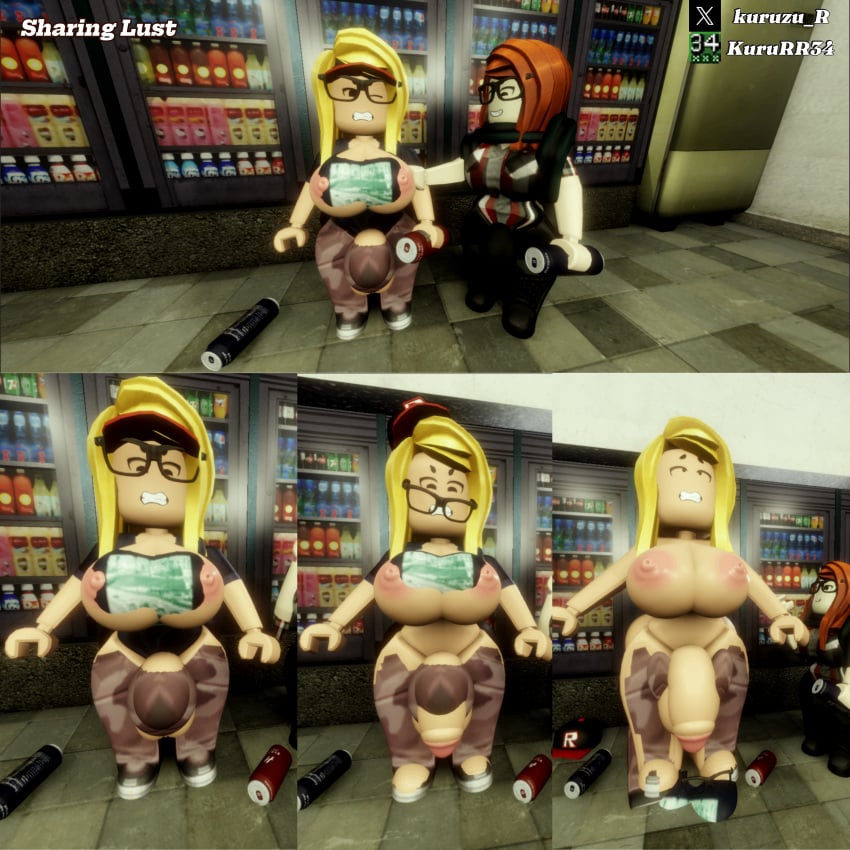 2futas 3d big_breasts big_bulge futa_bulge futanari growing_out_of_clothes growth kururr34 penis_growth roblox robloxian