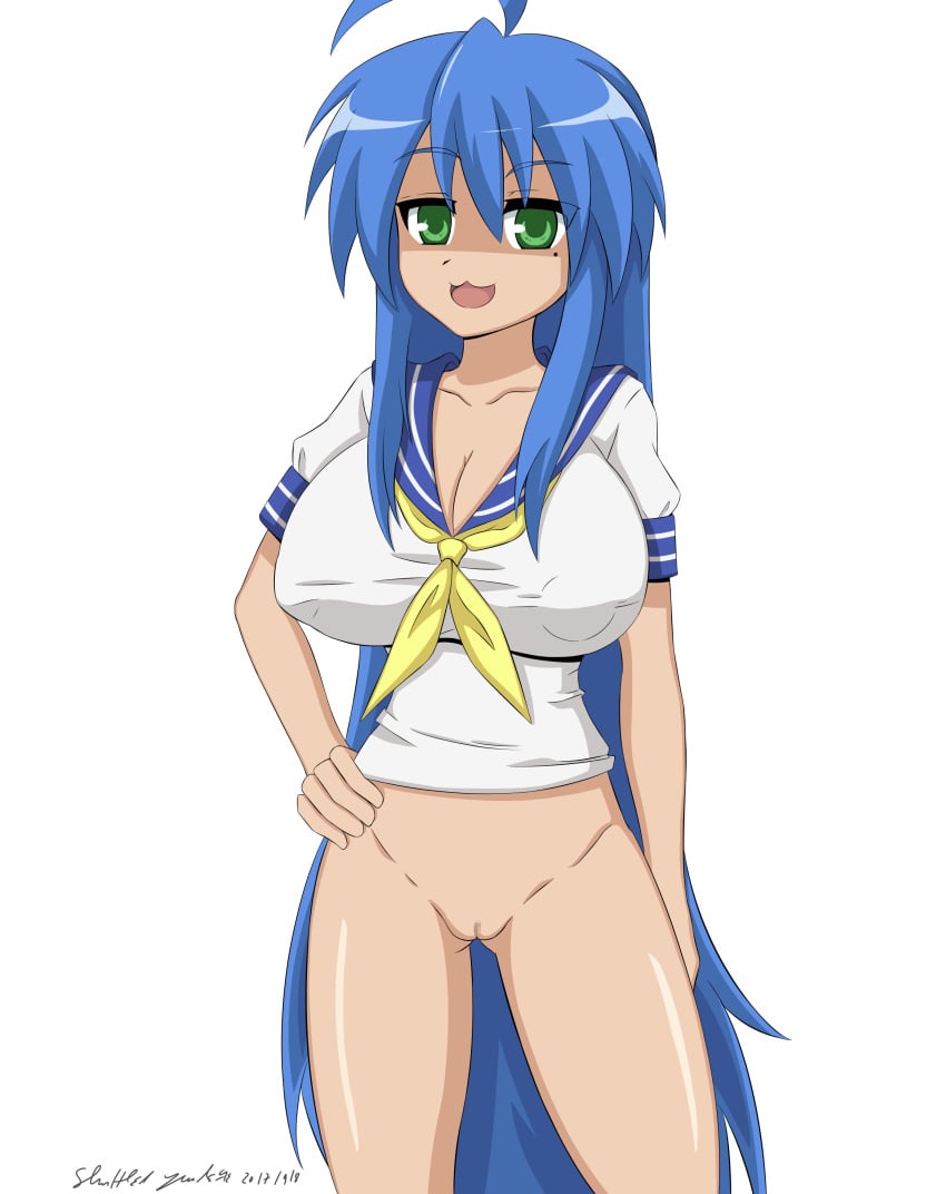 1girls alternate_breast_size beauty_mark big_breasts bottomless censored cleavage female huge_breasts konata_izumi large_breasts lucky_star nipple_outline nude nudity pussy shuffledyandere smile vagina