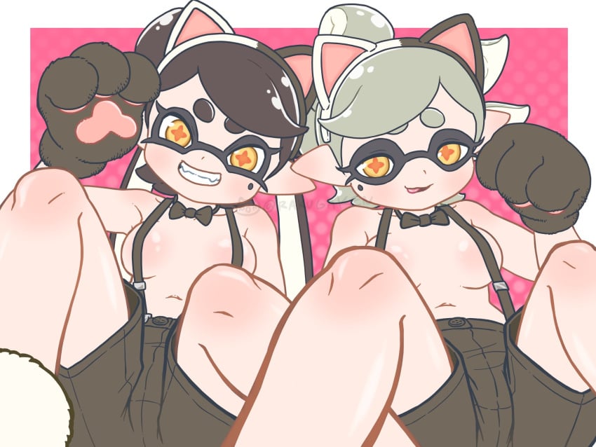 2girls artist_request callie_(splatoon) inkling inkling_girl marie_(splatoon) skimpy_clothes splatoon splatoon_(series) squid_sisters squid_sisters_(splatoon) tagme tentacle_hair tits_out