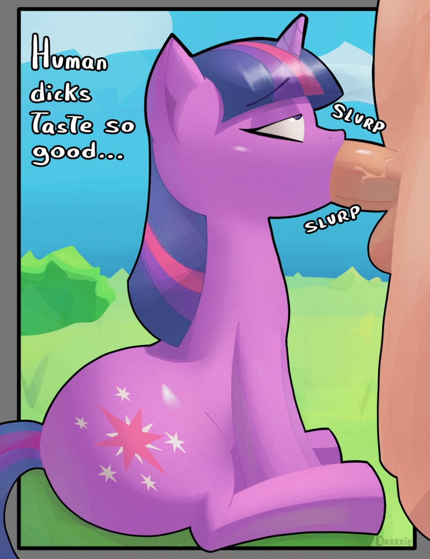 cutie_mark drakkie duo equid equine fellatio female female_feral feral friendship_is_magic genitals grass hair hasbro hi_res horse human humanoid_genitalia male male/female mammal multicolored_hair my_little_pony onomatopoeia oral penile plant pony sex sound_effects tail text twilight_sparkle_(mlp) zoophilia