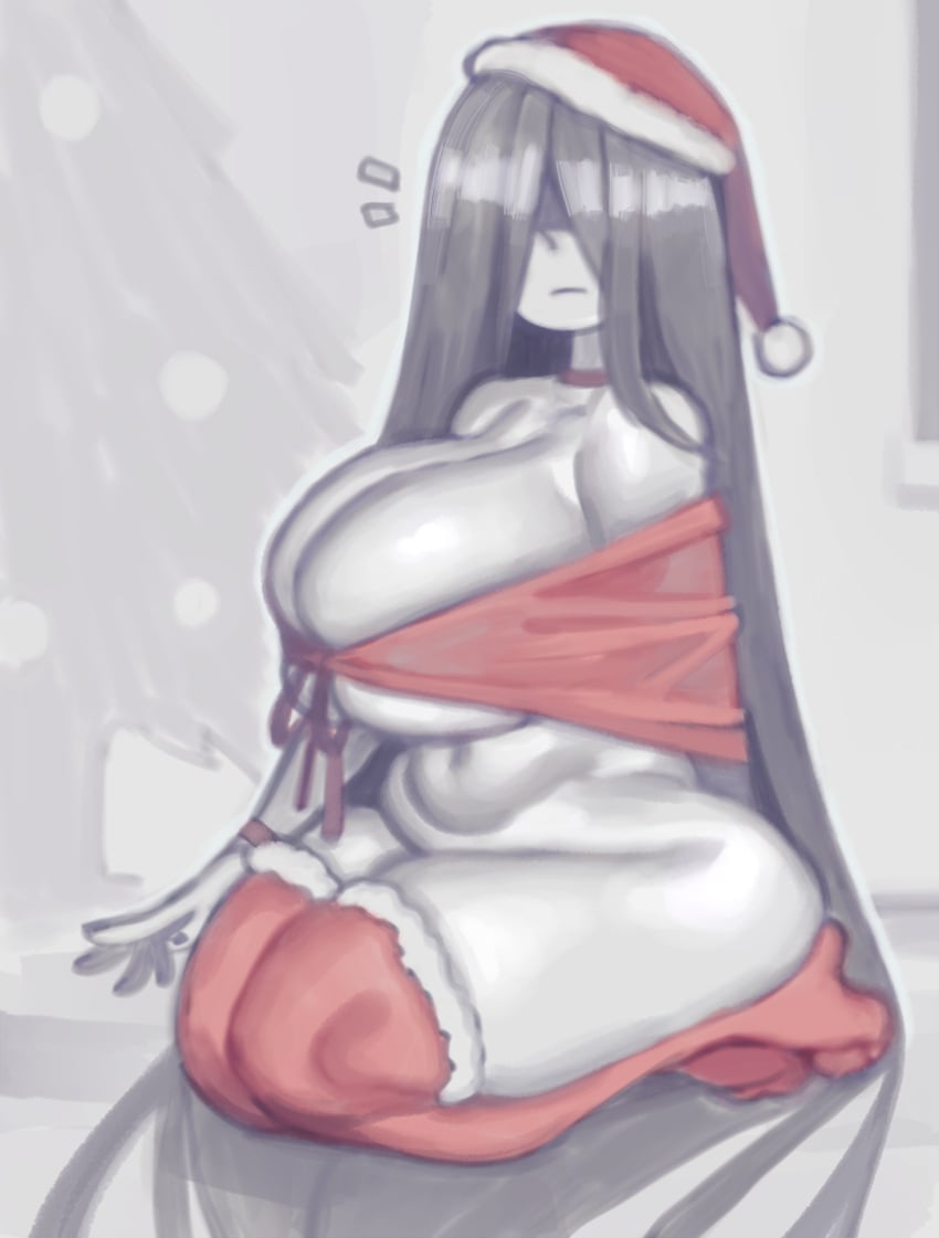 big_breasts choker christmas christmas_outfit female hair_over_eyes kelvin_hiu long_hair santa_hat tagme the_ring thighhighs voluptuous voluptuous_female yamamura_sadako