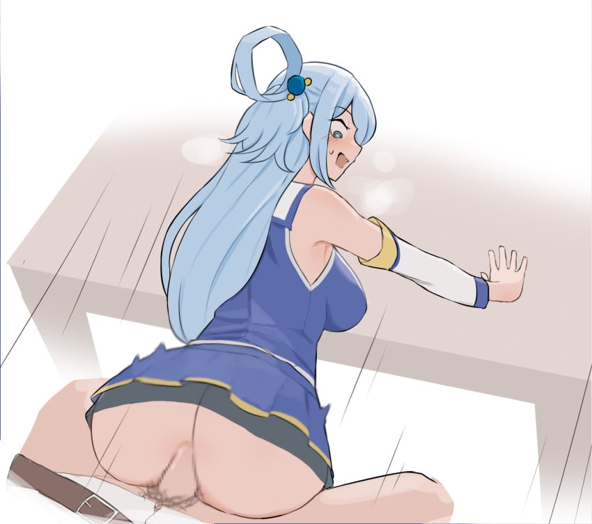 anal anal_sex aqua_(konosuba) bent_over blush clothed_sex clothing kono_subarashii_sekai_ni_shukufuku_wo! matasoup nervous nervous_smile sex