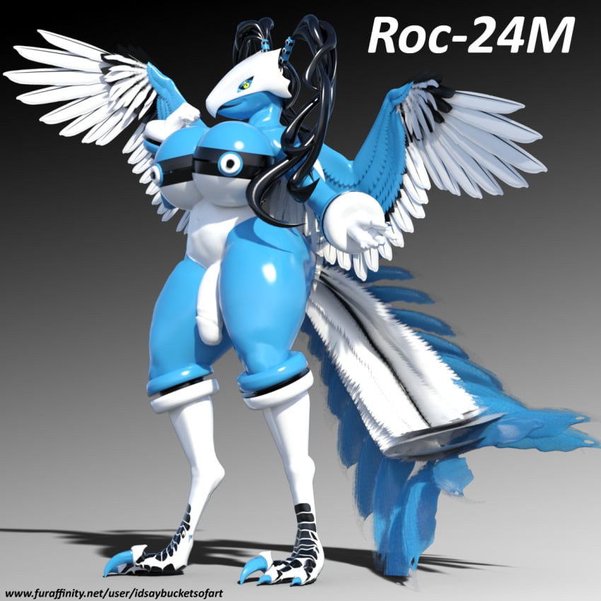 3d anthro avian blue_skin cyber_bird dickgirl feathers idsaybucketsofart intersex latex_skin machine robot roc-24m wings