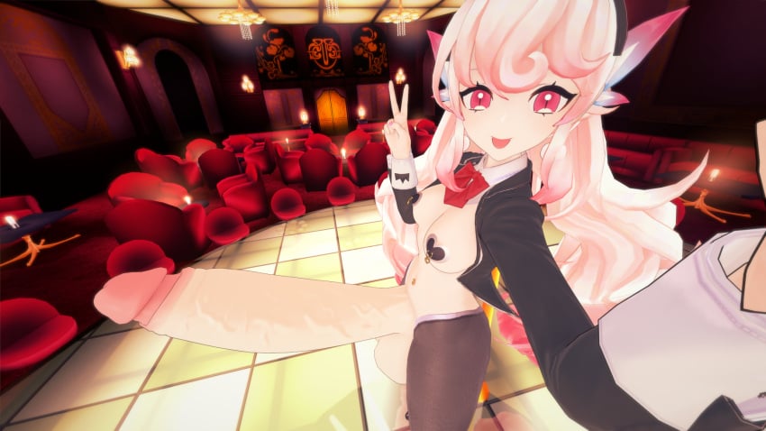 3d big_penis bunnysuit elsword futanari huge_cock koikatsu laby_(elsword) reverse_bunnysuit selfie selfie_pose strip_club vostrumdeus