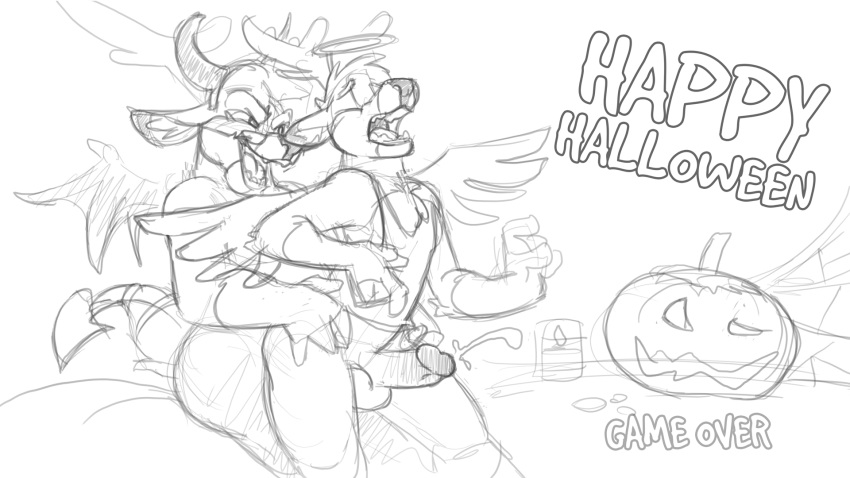 balls burning_candle candle cervine cum cumshot deer dragon ejaculation food fruit furfragged halloween halo holidays jack-o'-lantern male mammal monochrome orgasm penis pumpkin simple_background sketch yaoi