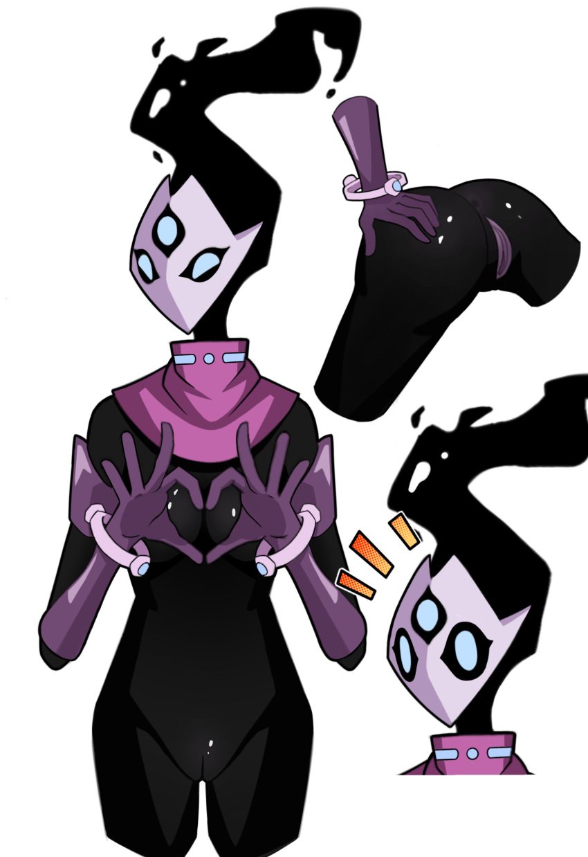 alien alien_girl alien_humanoid ass black_body black_hair blue_eyes comic game mask masked_female naked naked_female nude nude_female rei_(solar_ash) shocked shocked_expression shocked_eyes solar_ash white_background