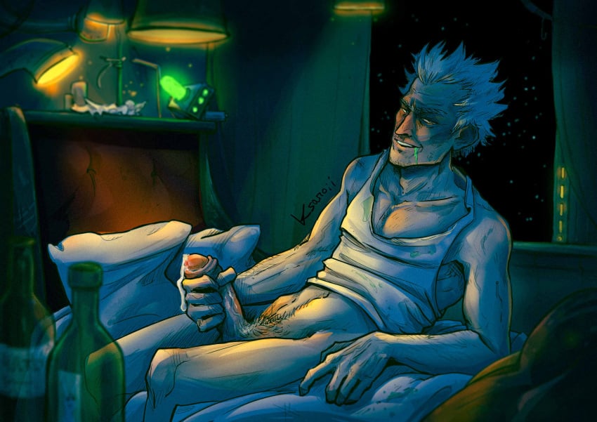 drool drooling foreskin jerking_off jerkingoff pubic_hair rick_and_morty rick_sanchez solo_male