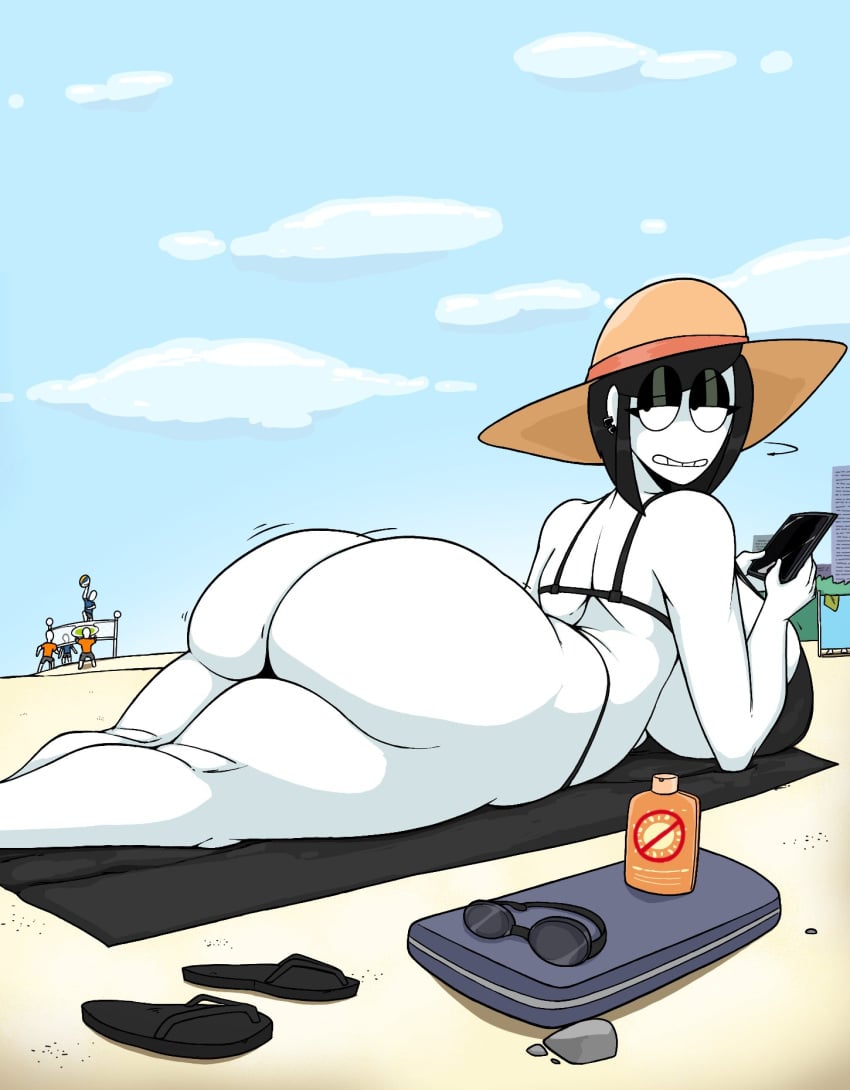 1girls action_lines alternate_version_available ass ass_focus bare_shoulders beach big_ass big_breasts big_butt bikini bikini_bottom bikini_top black_bikini black_eyeshadow black_hair bottom_heavy breasts breasts_bigger_than_head bubble_ass bubble_butt busty cloud clouds curvaceous curvy curvy_female curvy_figure day daytime dumptruck_ass dumptruck_butt ear_piercing ear_piercings eyeshadow fat_ass female female_focus female_only half-closed_eyes hat headwear hi_res high_resolution highres holding_object holding_phone huge_ass huge_breasts huge_butt large_ass large_breasts laying laying_down laying_on_stomach light-skinned_female light_skin lying lying_down lying_on_stomach massive_breasts medium_hair motion_lines movement_lines narrowed_eyes oc original original_character outdoors outside phone pierced_ears piercing piercings solo solo_female solo_focus sunhat tagme theimmortalguy thick_ass thick_thighs thighs veronica_(saltynoodles) voluptuous voluptuous_female white_body white_skin wiggle_lines wiggling_ass wiggling_butt