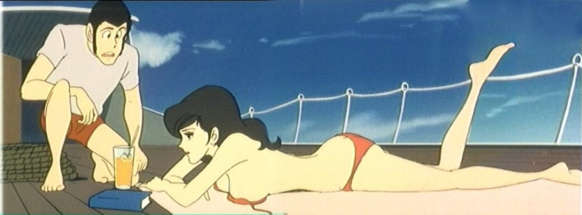 1girls 70s arsene_lupin_iii breasts brown_eyes brown_hair female human large_breasts light-skinned_female light_skin long_hair lupin_iii male mine_fujiko screencap stitched tagme