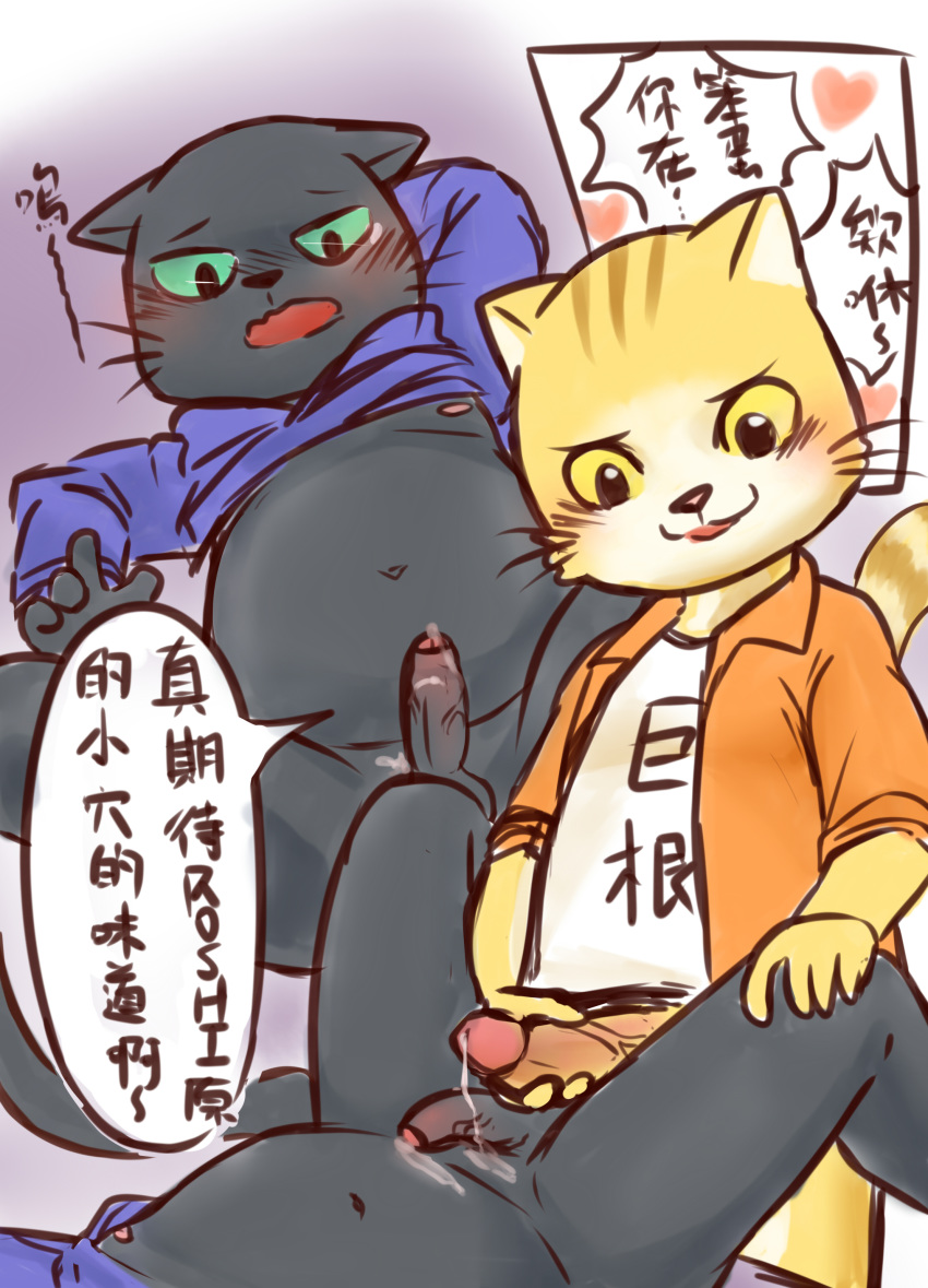 anthro duo feline kuehiko_roshihara male mammal penis tapio_chatarozawa text translation_request working_buddies! yaoi 烏冬潾