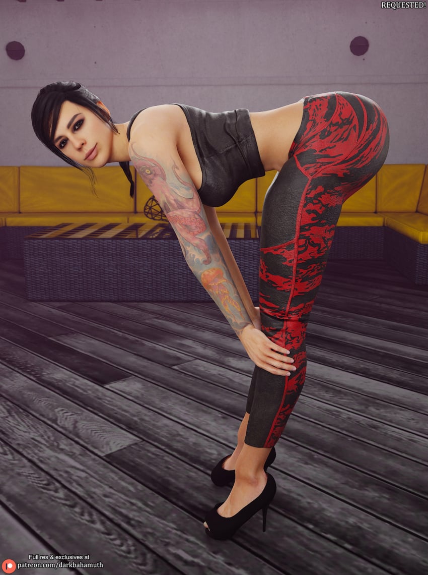 3d belly bending_over bent_over call_of_duty clothed darkbahamuth female female_only mara_(cod) midriff pinup sfw