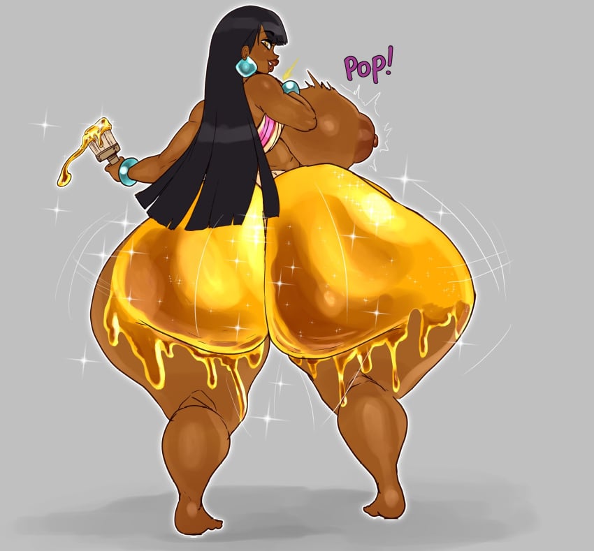 1girls 2d_(artwork) ass big_breasts chel dark-skinned_female dark_skin female female_only flamingsanity gigantic_ass gold gold_paint painted_butt the_road_to_el_dorado