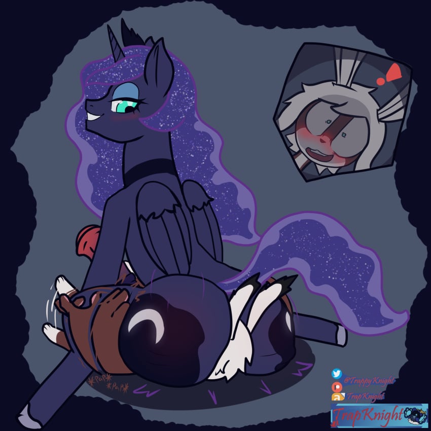 ass blush equid equine facesitting friendship_is_magic genitals hasbro hi_res lagomorph leporid male mammal my_little_pony penis princess_luna_(mlp) quadruped rabbit sitting_on_another tagme trapknight