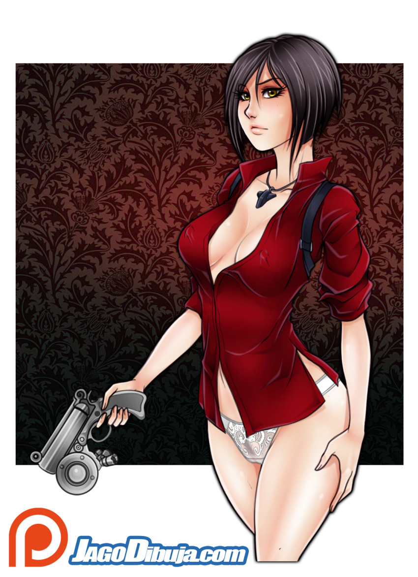 1girls ada_wong ada_wong_(ty_brenneman) asian female female_only firearm grappling_hook gun handgun harness holster jago_dibuja resident_evil resident_evil_6 solo topwear weapon yellow_eyes