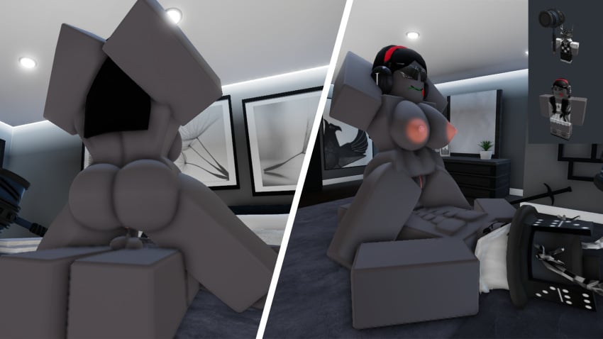 3d abs big_breasts big_butt cowgirl_pose cowgirl_position hands_behind_head ninjashyper2 roblox roblox_avatar robloxian self_upload split_screen tagme