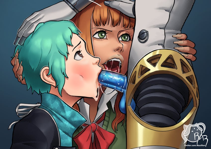 3girls aigis_(persona) fellatio futanari fuuka_yamagishi natsuki_moriyama persona persona_3 razillon robot robot_girl yamagishi_fuuka yuri