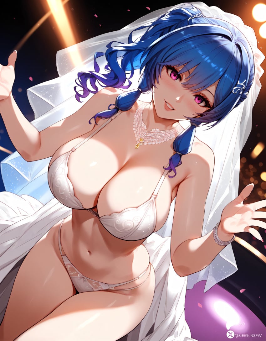 1girl 1girls ai_generated azur_lane bridal_veil bride female sie69 smile st._louis_(azur_lane) stable_diffusion underwear wedding_dress