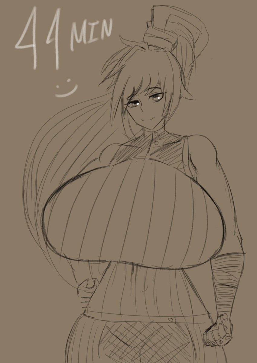 dnf_duel hyper_breasts long_hair marianatrencher sketch striker_(dnf_duel)