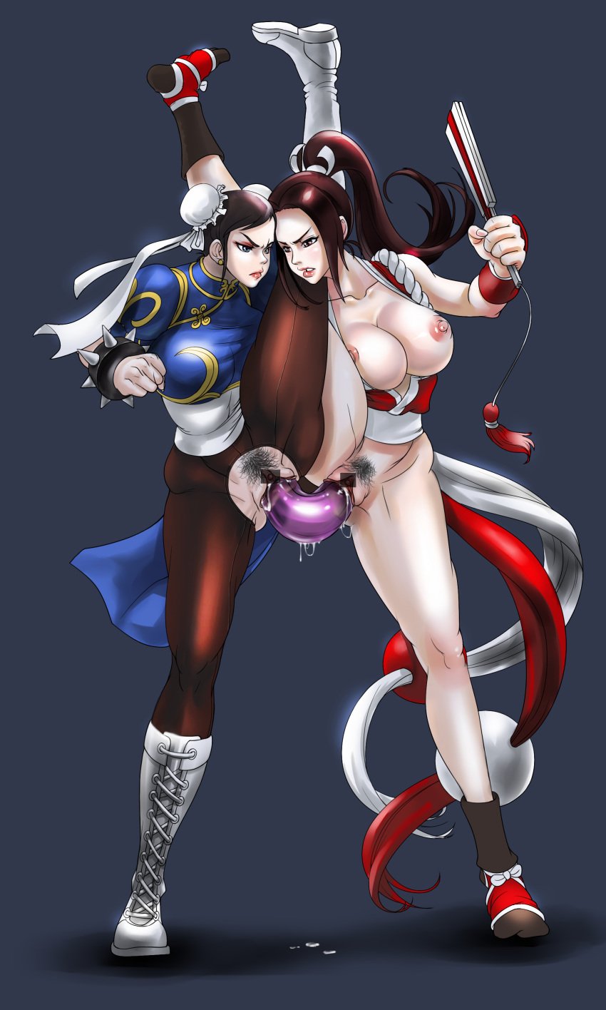 2girls big_breasts breasts catfight chun-li competitive_intercourse competitive_sex crossover death_battle fatal_fury female female_only fixzhuzhu flexible human king_of_fighters large_breasts leg_up mai_shiranui multiple_girls pantyhose pussy sexfight street_fighter torn_pantyhose vaginal_penetration yuri