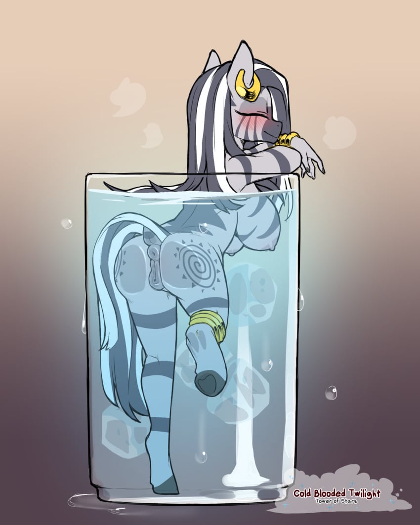 against_surface animal_genitalia animal_vulva anthro anus areola ass ass_on_glass biped breasts closed_eyes cold-blooded-twilight ear_piercing ear_ring equid equine equine_genitalia equine_vulva female friendship_is_magic genitals glass grey_body hasbro hi_res mammal mouth_closed multicolored_body my_little_pony nipples on_glass piercing ring_piercing simple_background thick_thighs vulva water zebra zecora_(mlp)