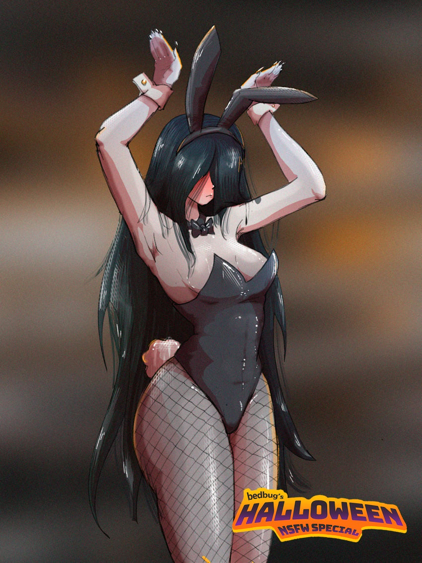 bedbug_(artist) black_hair bunny_ears bunny_girl bunnysuit covering_face dbd dead_by_daylight long_hair pale_skin playboy_bunny spirit the_ring very_long_hair yamamura_sadako zombie