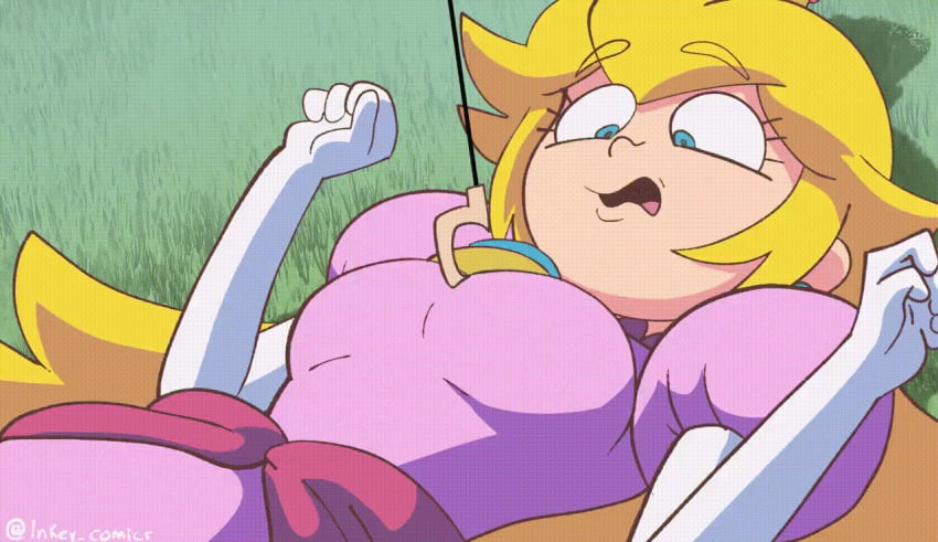 1girls animated big_breasts blonde_hair breasts clothing crown female female_only huge_breasts human mario_(series) nintendo nipples princess princess_peach royalty tagme tits_out