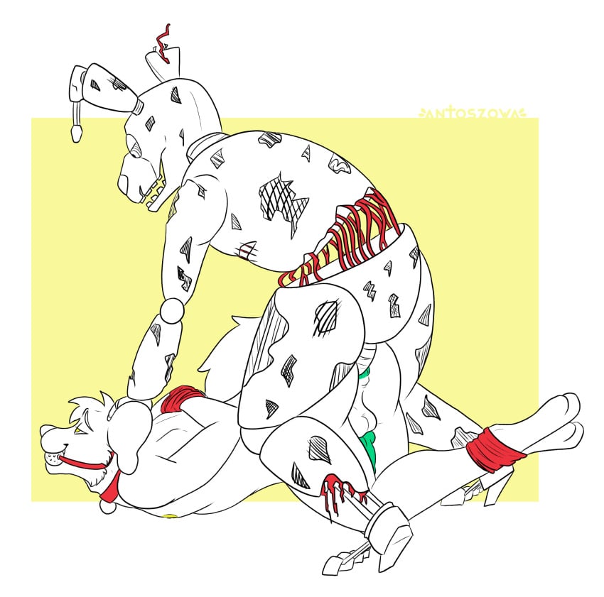 anal anal_sex animal_genitalia animal_penis animatronic anthro antoszowa ball_gag balls bondage bondage bound cable canid canine canine_genitalia canine_penis canis collar domestic_dog duo duo_focus five_nights_at_freddy's five_nights_at_freddy's_3 forced from_behind_position gag gagged genitals group hi_res machine male male/male mammal on_ground penetration penis rear_view robot scottgames sex smile springtrap_(fnaf) wrapped_arms