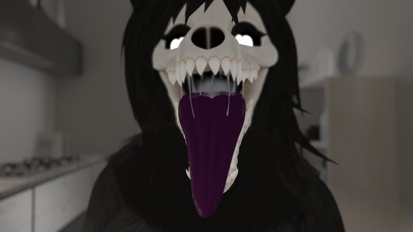 3d black_fur blurry_background close-up female heart_eyes mawshot open_mouth saliva_string scp-1471 scp_foundation vrchat