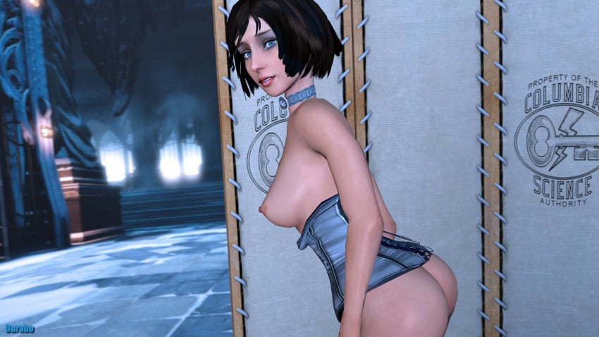 3d areolae ass big_breasts bioshock bioshock_infinite blue_eyes bottomless breasts breasts_out brown_hair bubble_butt busty choker corset durabo elizabeth_comstock female female_focus female_only hourglass_figure nipples nude nude_female nudity short_hair tagme wide_hips