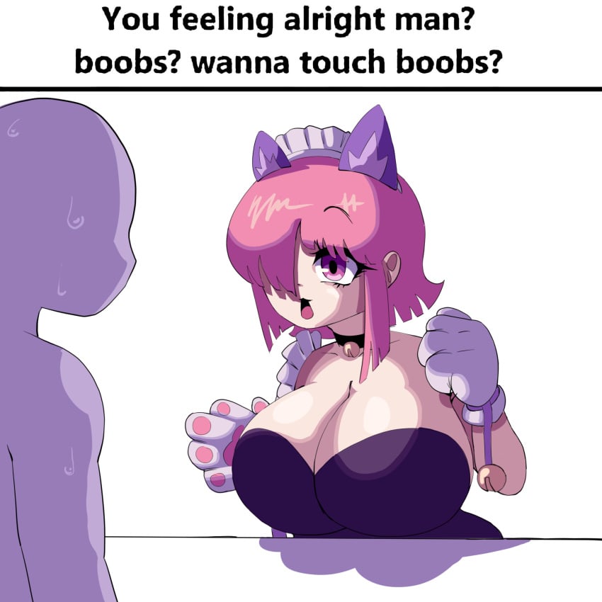 big_ass big_breasts boobs?_wanna_touch_boobs? brawl_stars breasts_bigger_than_head cat_ears cat_mouth cat_paws clothed clothed_breasts clothed_female colette colette_(brawl_stars) female female_focus female_only fung_enoki maid maid_headdress maid_outfit meme meme_reference pink_eyes pink_hair pinku_pawlette