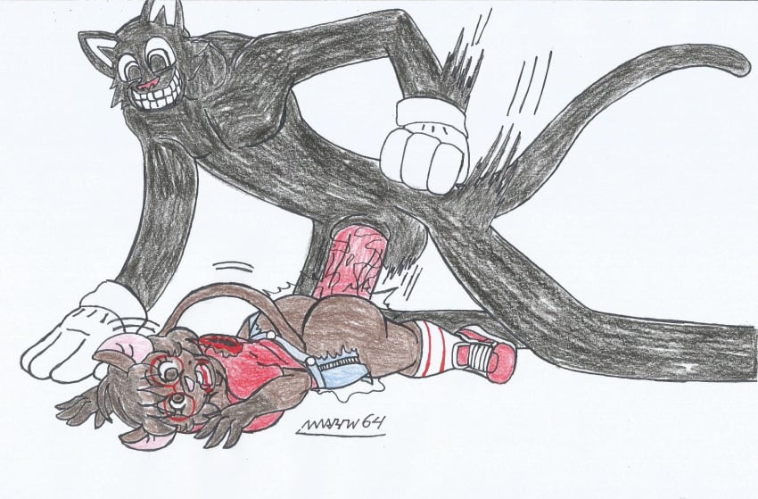 anthro big_ass big_breasts big_penis black_body black_eyes black_fur blood blood_in_mouth brown_body brown_eyes brown_fur brown_hair cartoon_cat dat_ass death demon_cat doggy_style empty_eyes exposed_ass female_death furry glasses_on_face guro gwen_martin hole_on_body lying_down lying_on_ground lying_on_stomach male/female marlon64 mouse_girl mouse_humanoid necrophilia open_mouth pussy_juice red_penis ripped_clothing ripped_shorts sex_from_behind short_girl short_hair snuff traditional_drawing_(artwork) white_background