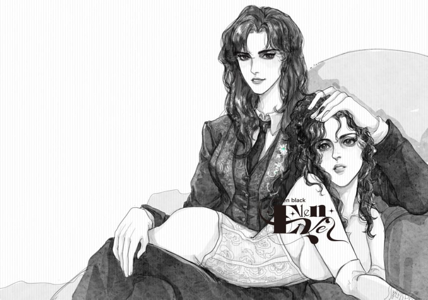 bellatrix_lestrange curly_hair dark_hair dominant_female elevennnnnn fancy_clothing female/female harry_potter hermione_granger lingerie mommy over_the_knee spanking submissive_female younger_dom_older_sub yuri