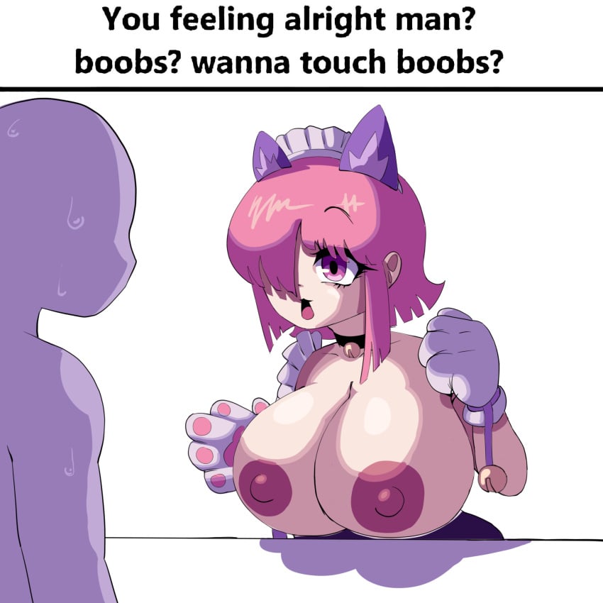 big_ass big_breasts big_nipples boobs?_wanna_touch_boobs? brawl_stars breasts breasts_bigger_than_head breasts_out cat_ears cat_mouth cat_paws colette colette_(brawl_stars) female female_focus female_only fung_enoki maid maid_headdress maid_outfit meme meme_reference pink_eyes pink_hair pinku_pawlette