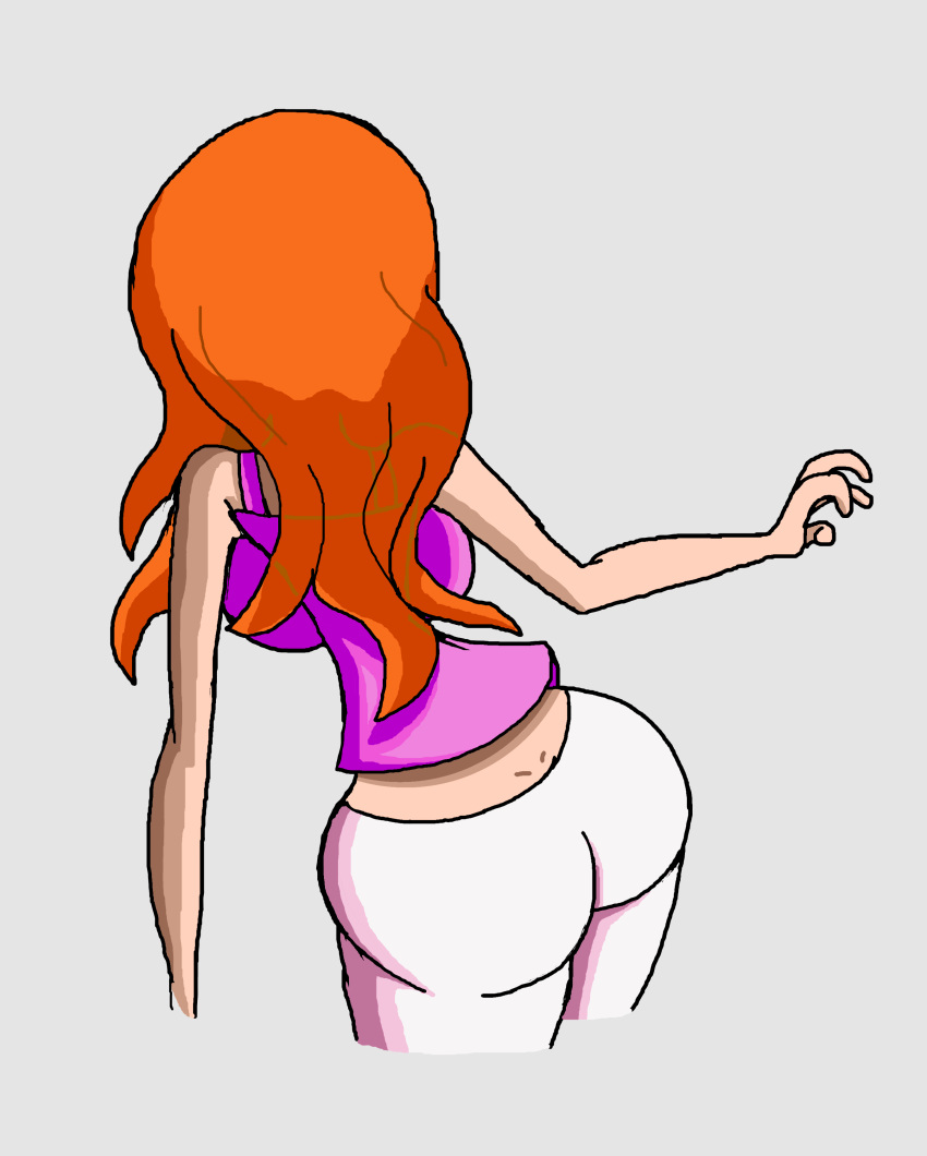 1girls ass ass_focus big_ass big_ass_(female) big_breasts booty breasts cartoon_network female female_focus female_only fucost huge_ass huge_breasts human kimmy_meisner long_hair orange_hair pants pink_shirt sleeveless_shirt sym-bionic_titan white_background white_pants white_skin white_skinned_female