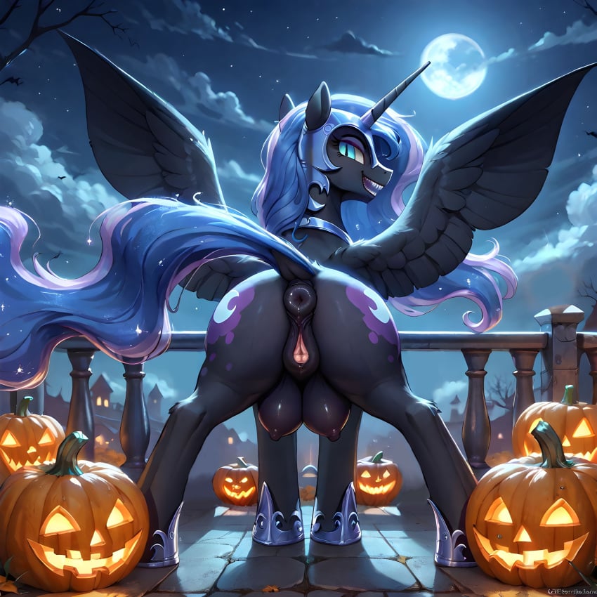 ai_generated alicorn animal_genitalia animal_pussy anus ass blue_body blue_fur cutie_mark dock equid equine equine_genitalia equine_pussy friendship_is_magic hasbro horse my_little_pony nightmare_moon_(mlp) pony princess_luna_(mlp) pussy tail wings