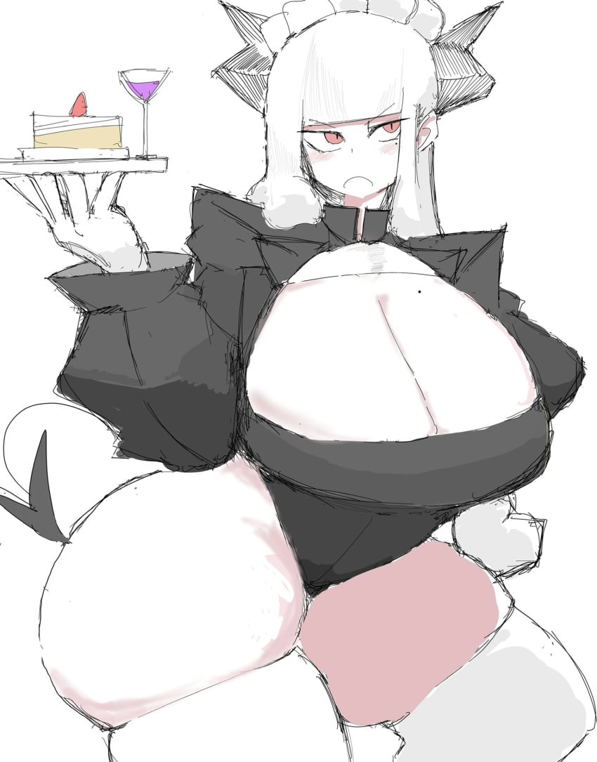 helltaker horns huge_breasts junjulyyyyyyyy lucifer_(helltaker) thick_thighs voluptuous voluptuous_female