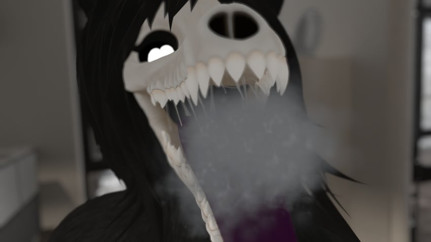 3d black_fur blurry_background breath close-up female heart_eyes mawshot open_mouth saliva_string scp-1471 scp_foundation tongue_out vrchat