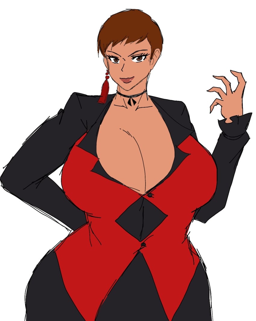 1girls big_breasts big_lips breasts brown_eyes brown_hair busty cleavage cute dark_skin dress earrings female hand_on_hip hands_behind_back huge_breasts king_of_fighters long_sleeves looking_at_viewer momiji_(artist) momijizx necklace pixie_crop pixie_crop_bangs pixie_crop_female pixie_crop_hair pixie_cut pixie_cut_bangs pixie_cut_female pixie_cut_hair short_hair short_hair_bangs short_hair_female smile smiling_at_viewer tan tan_body tan_skin thick thick_lips vice_(kof) voluptuous voluptuous_female wide_hips