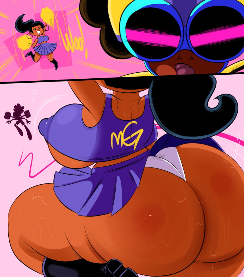 2koma ass ass_focus back_view backboob big_breasts big_butt black_hair casey_calderon cheerleader cleavage clothed comic dark_skin disney_channel female female_only goggles heroine huge_ass huge_butt lips long_hair lunella_lafayette marvel marvel_comics moon_girl_and_devil_dinosaur nipple_bulge nipple_outline no_bra ota_(artist) panties ponytail public public_exposure public_nudity rear_view revealing_clothes shirt sideass skirt sweat sweatdrop sweaty sweaty_ass sweaty_butt thick_lips thick_thighs underass underboob wedgie white_panties