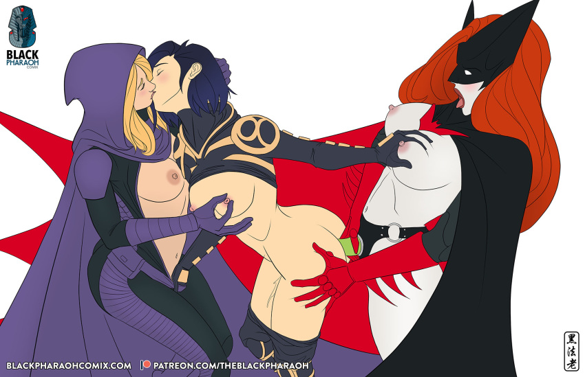 3girls anal_sex batgirl batman_(series) batwoman blonde_hair breast_grab breasts cassandra_cain clothing dc dc_comics female female_only fingering interracial kate_kane kissing multiple_girls penetration red_hair sex spoiler_(dc) stephanie_brown strap-on theblackpharaoh threesome yuri