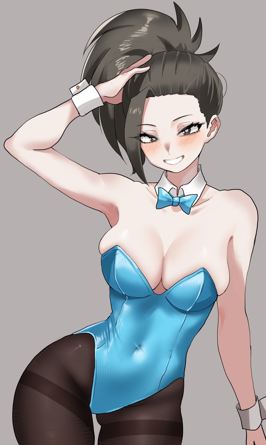 1girls absurd_res absurdres arm_above_head arm_up armpits bare_armpits bare_arms bare_chest bare_hands bare_shoulders bare_skin belly belly_button black_bunnysuit black_hair black_hair_female black_legwear black_pantyhose blue_bowtie blue_leotard blush blush_face blush_lines blushed_face blushing_at_viewer blushing_face blushing_female boku_no_hero_academia bowtie breasts busty busty_female busty_girl cleavage collar collarbone curvy curvy_body curvy_female curvy_figure curvy_hips dot_nose elbows exposed exposed_armpits exposed_arms exposed_shoulders female female_focus female_only fingers grin groin hand_above_head hand_on_hair hand_on_head hand_on_own_hair hand_on_own_head hand_up happy head_tilt high_resolution high_school_student highres hourglass_figure jpeg large_breasts lean_body lean_figure legs legwear light-skined_female light-skinned light-skinned_female light_skin light_skin_female light_skinned light_skinned_female long_hair looking_at_viewer momo_yaoyorozu narrow_waist navel pantyhose parted_lips playboy_bunny ponytail school_girl shoulders simple_background slender_body slender_waist slim_girl slim_waist smile smiley_face smiling smiling_at_viewer smirk solo standing teen_girl teenage_girl teenager thick_thighs thigh_gap thighband_pantyhose thighs thin_waist tilted_head upper_body v-line white-skinned_female white_collar white_skin white_wrist_cuffs wide_hips wrist_cuffs yaoyorozu_momo zd_(pixiv6210083)