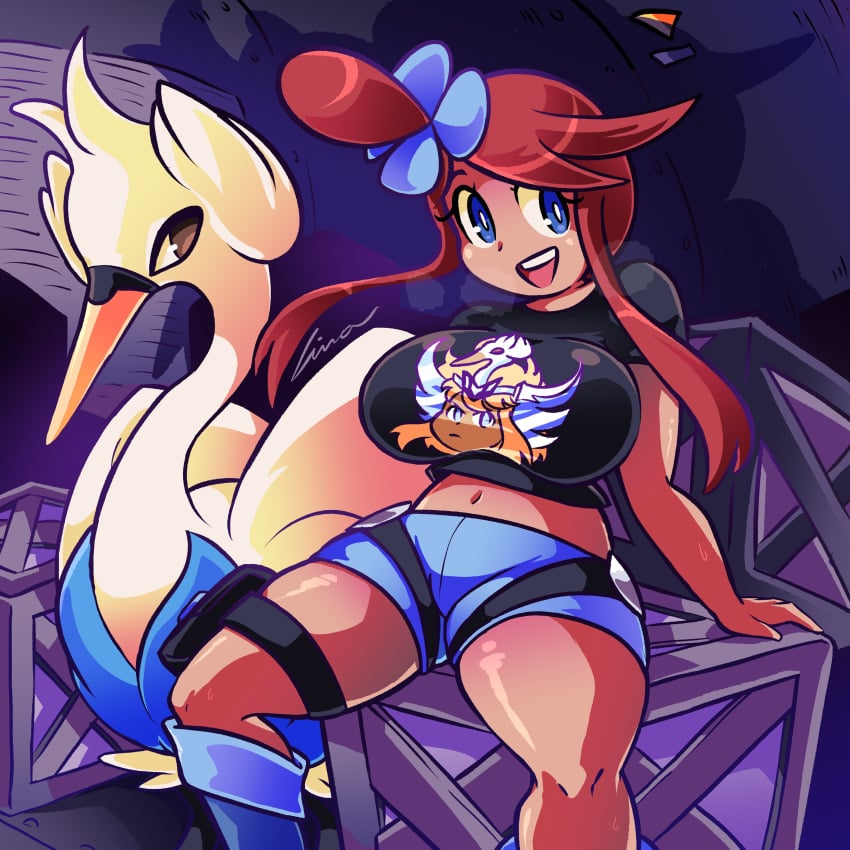 2024_pokemon_teraleak belly belly_button blush breasts cleavage clothed clothing crop_top female female_only gym_leader linaciari nintendo npc npc_trainer pokemon pokemon_bw solo