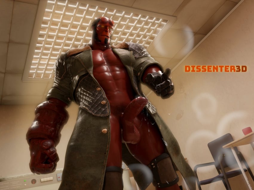 1boy 3d 3d_(artwork) balls bara barazoku black_hair boner dissenter3d erection facial_hair hellboy hellboy_(series) male male_only muscular muscular_male non-human penis red_body red_skin solo solo_male