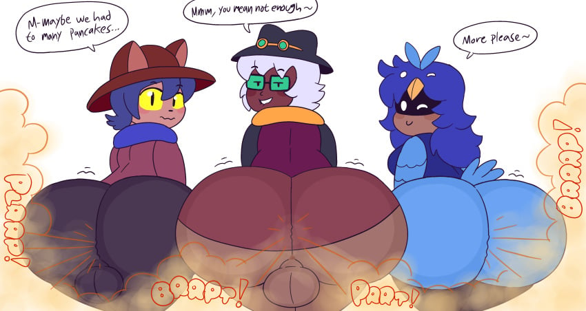 alula_(oneshot) ass bird biting_own_lip black_leggings brown_cloak cedric_(oneshot) cute drawful-s epic_butt fart niko_(oneshot) oneshot