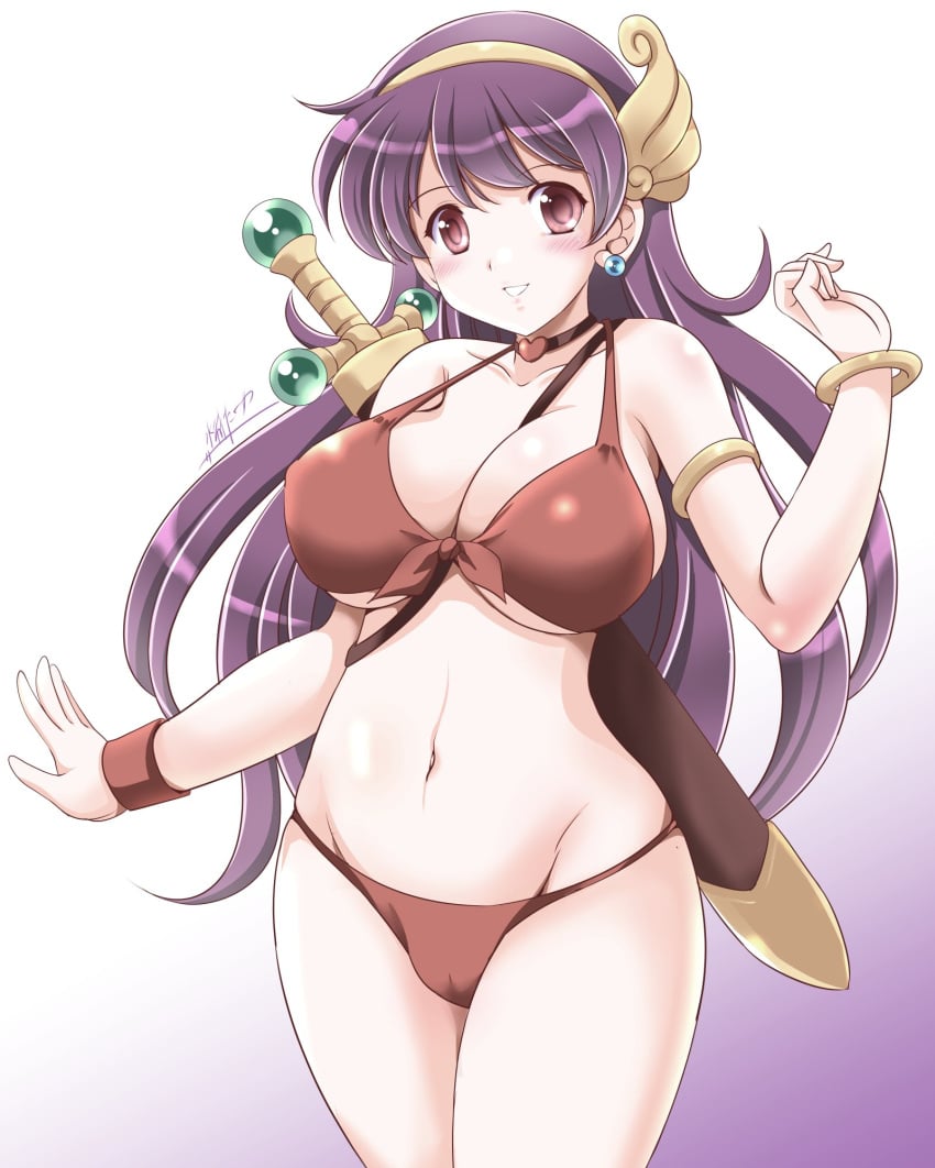 1girls artist_name athena_(series) big_breasts bikini breasts busty cameltoe child_bearing_hips cleavage curvy female female_only highres jpeg large_breasts legs long_hair navel parted_lips princess_athena purple_hair red_bikini red_eyes smile solo swimsuit sword thick_thighs thighs voluptuous weapon